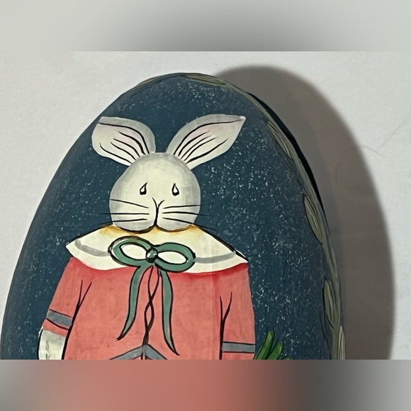 Vintage Paper Mache Hand Painted Bunny Rabbit Easter Egg Gift Box - Picture 11 of 14